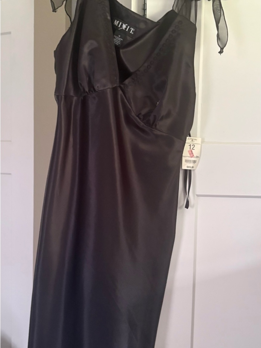 Mixit Black Satin V-Neck dress with Sheer Tie Straps